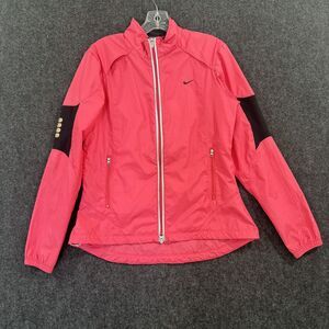 Nike Jacket Women's Medium Pink Full Zip Windbreaker Running Reflective Pockets